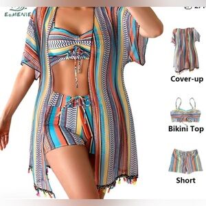 Multicolor Striped Swim Coverup Set